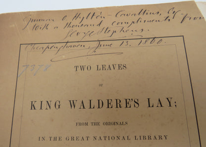 Two Leaves Of King Waldere's Lay 1860 - Donated By The Author & Signed book image 3