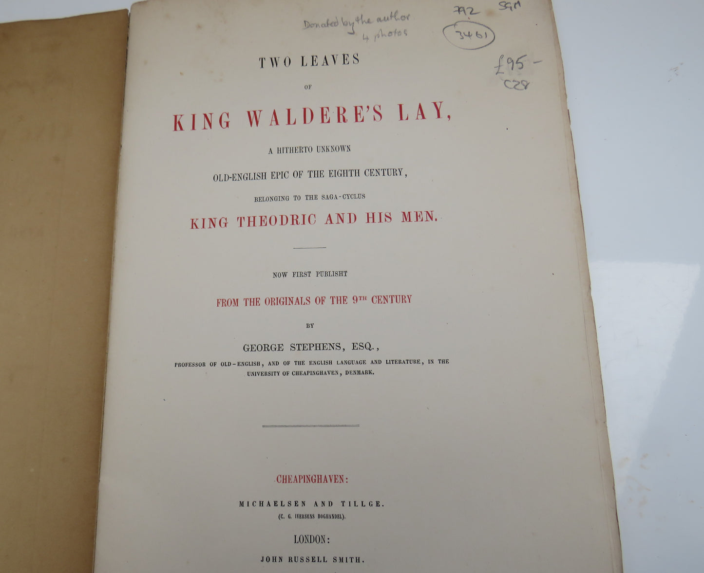 Two Leaves Of King Waldere's Lay 1860 - Donated By The Author & Signed