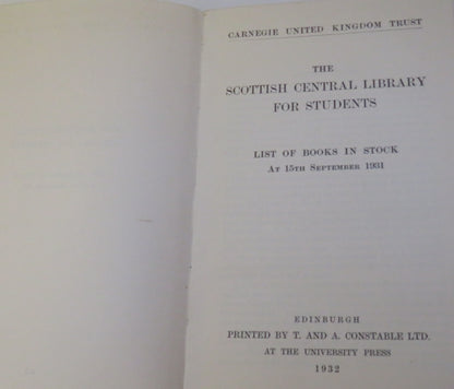 The Scottish Central Library For Students List Of Books In Stock 1931 book image 3