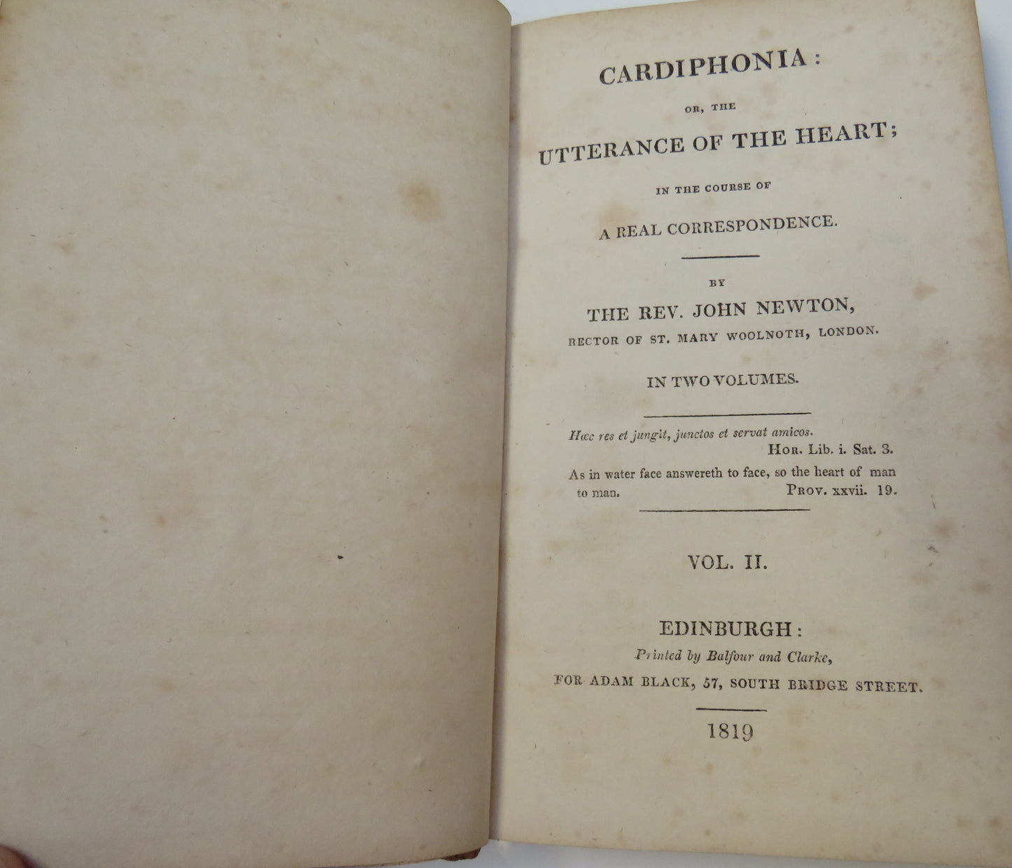 Cardiphonia Or The Utterance Of The Heart; In The Course Of A Real Correspondence J.Newton 1819 Volume II