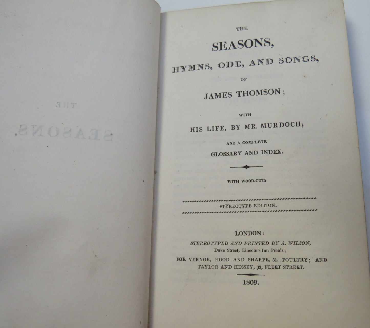 The Seasons, Hymns, Ode, And Songs, Of James Thomson; With His Life, By Mr. Murdoch 1809