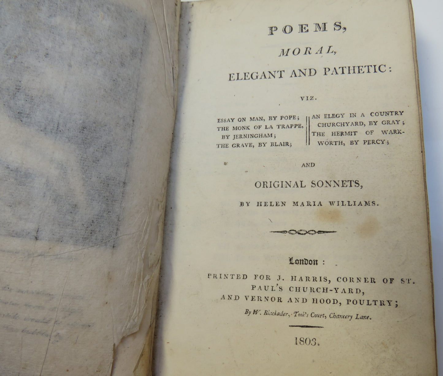 Poems, Moral, Elegant and Pathetic: Viz. And Original Sonnets By Helen Maria Williams 1803