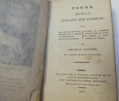 Poems, Moral, Elegant and Pathetic: Viz. And Original Sonnets By Helen Maria Williams 1803 book image 6