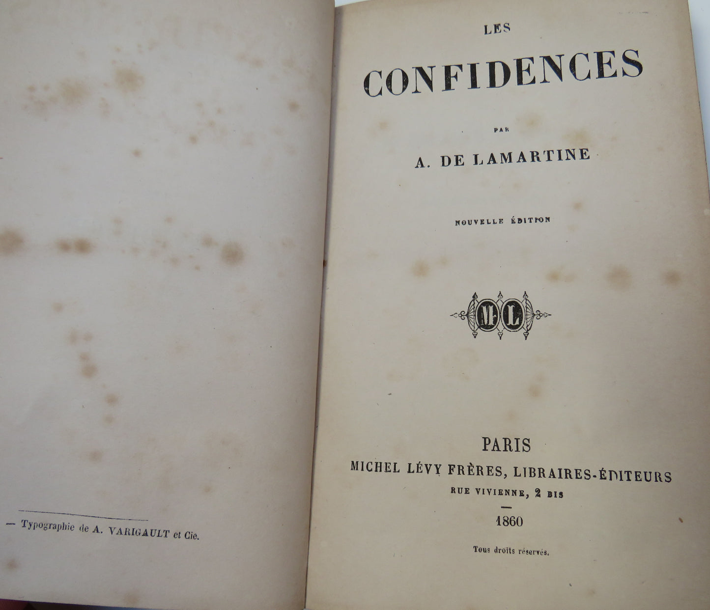 Les Confidences Par A. De Lamartine - Nouvelle Edition 1860