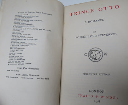 Prince Otto A Romance By Robert Louis Stevenson 1908 book image 6