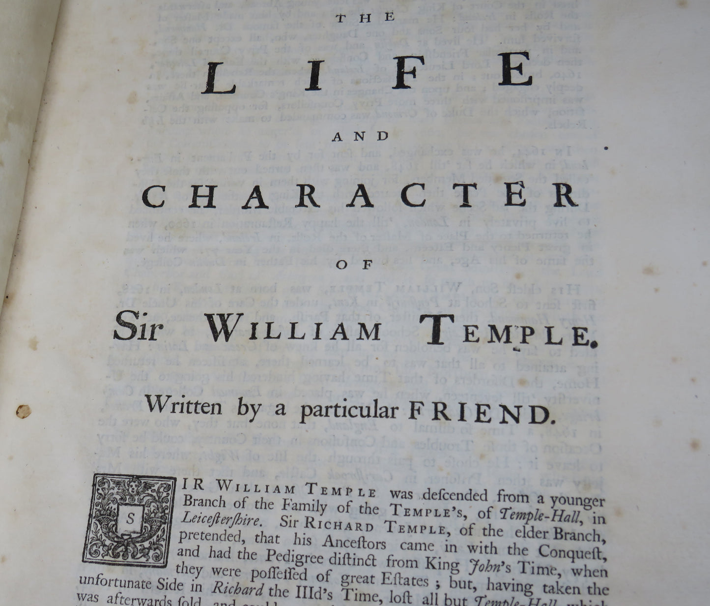 The Works Of Sir William Temple Bar In Two Volumes 1740 - Volume I