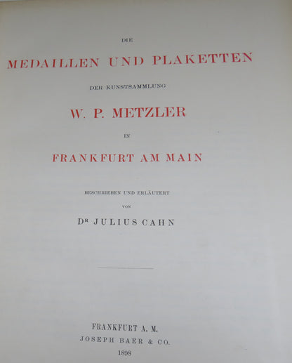Die Medaillen Und Plaketten Der Kunstsammlung W.P.Metzler In Frankfurt Am Main 1898 book image 3