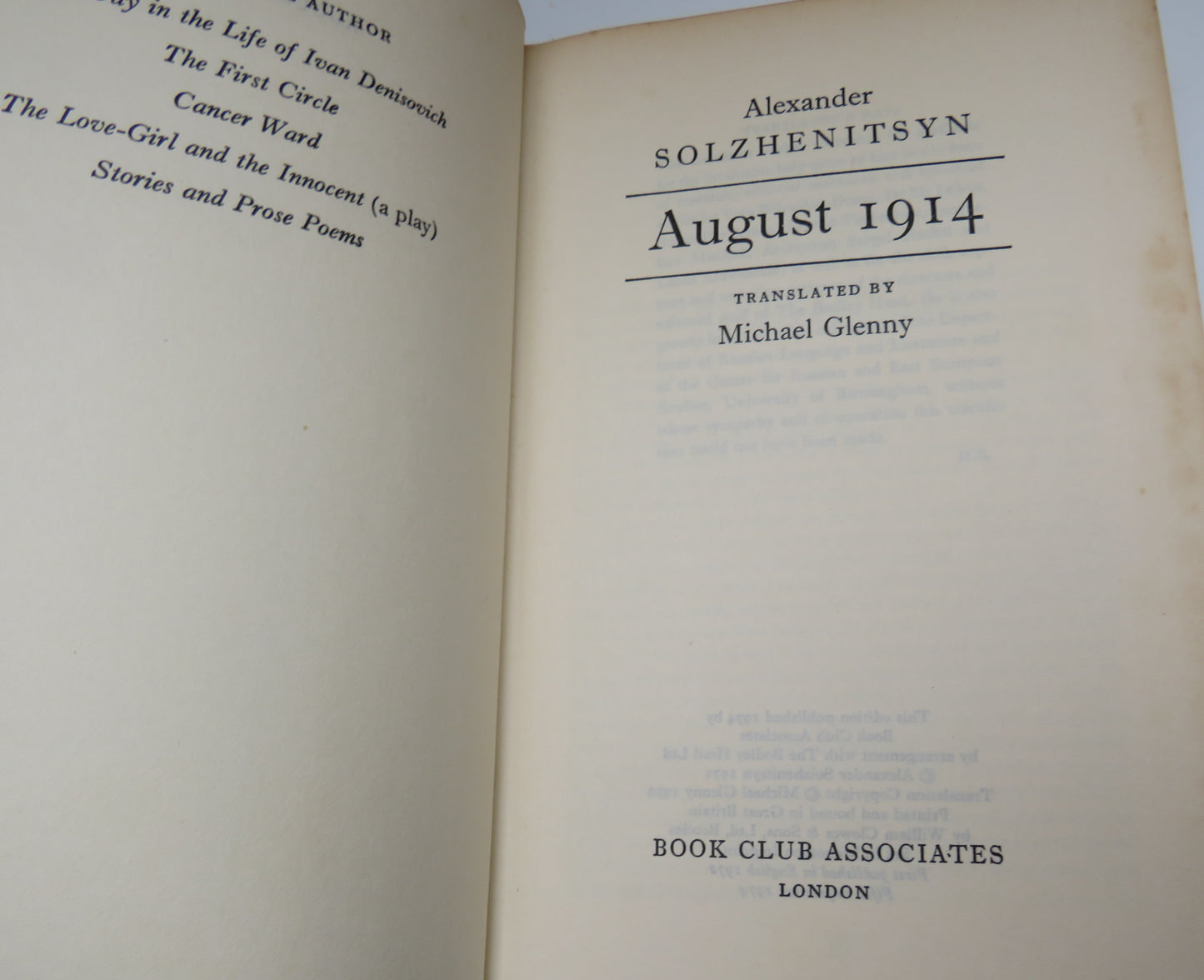 August 1914 By Alexander Solzhenitsyn Translated By Michael Glenny - 1974