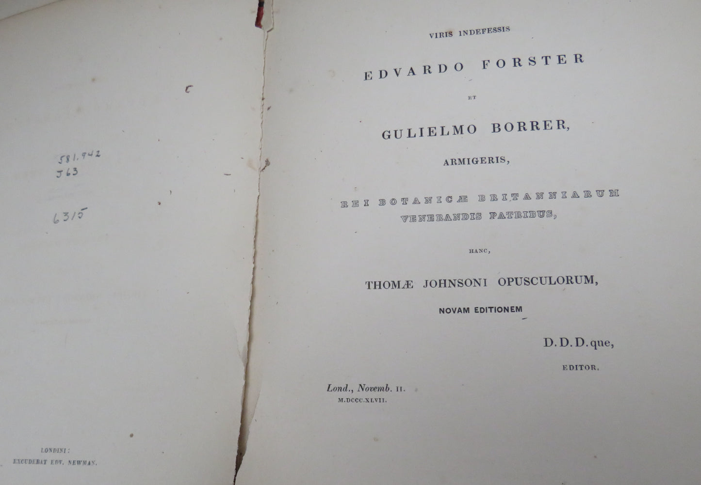 Opuscula Omnia Botanica Thomae Johnsoni 1837 Reprint From 1629 Edition