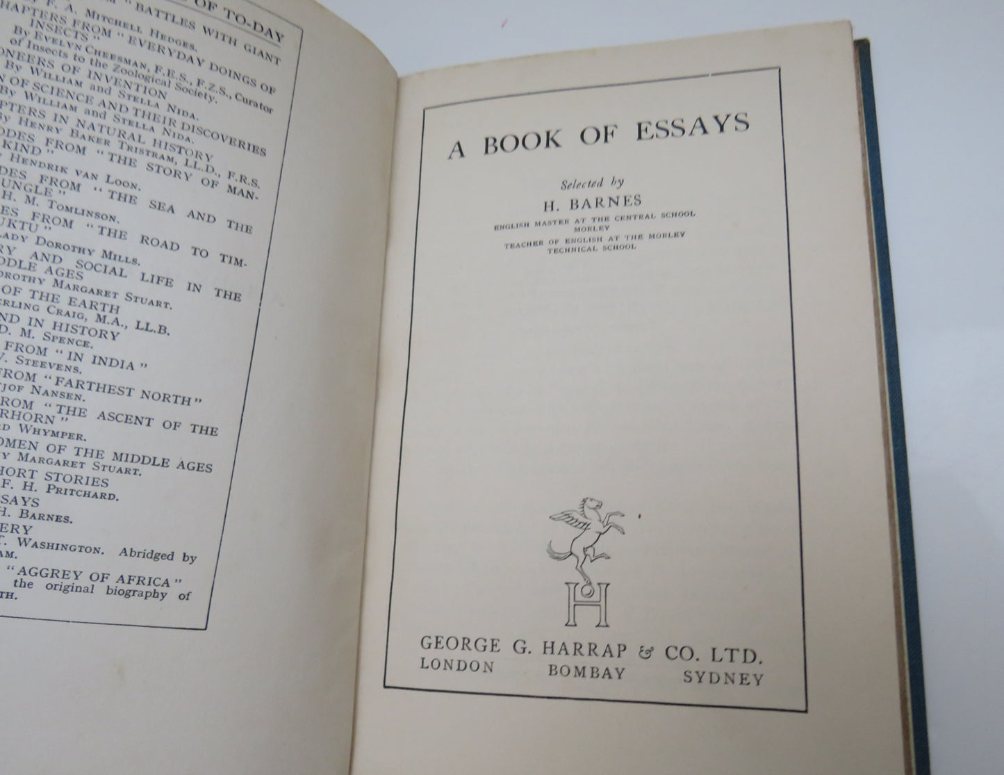 A Book of Essays selected by H. Barnes 1936