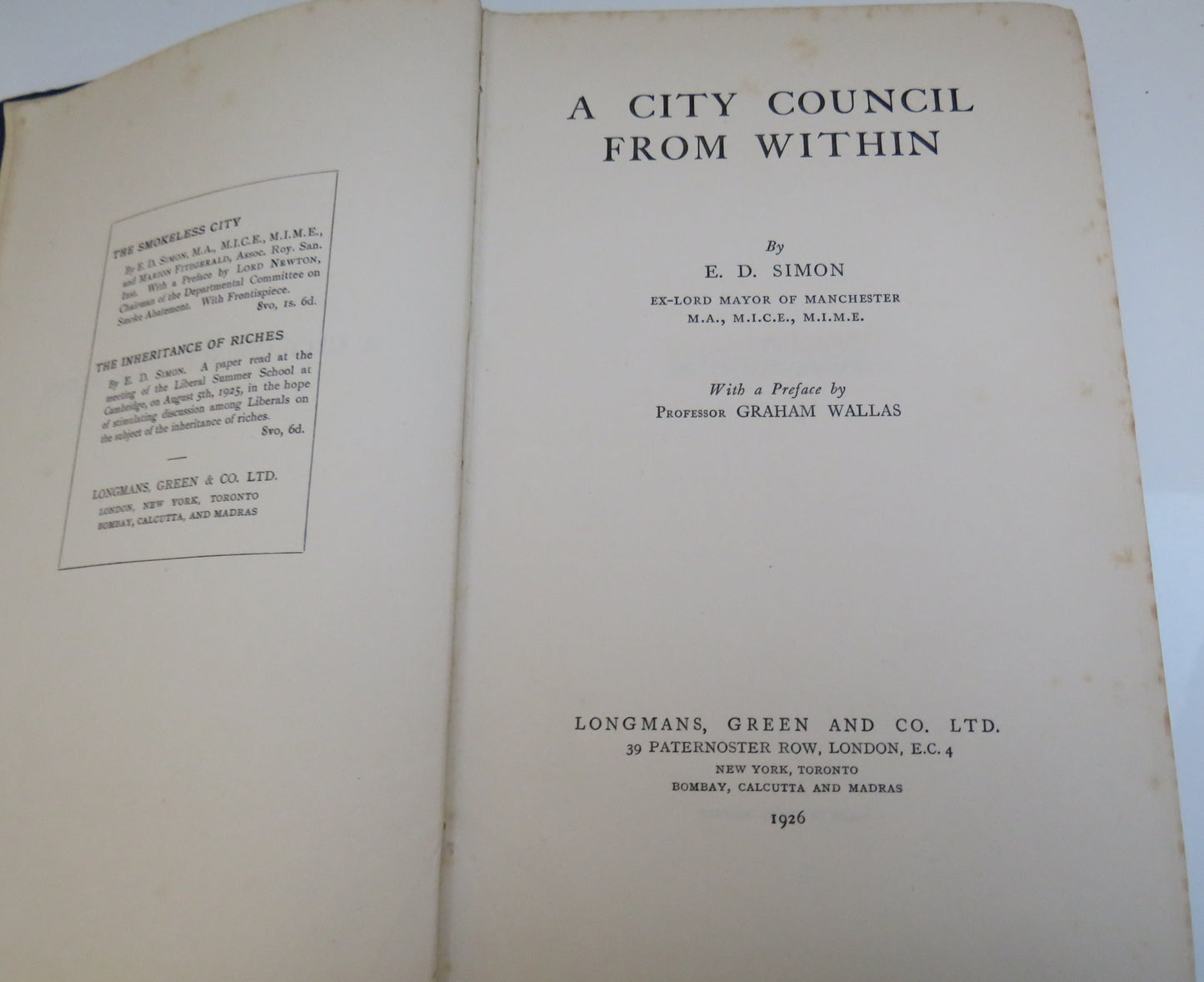 A City Council From Within by E.D Simon 1926