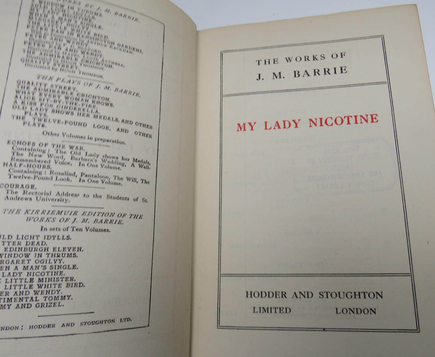 The Works Of J.M.Barrie Farewell My Lady Nicotine