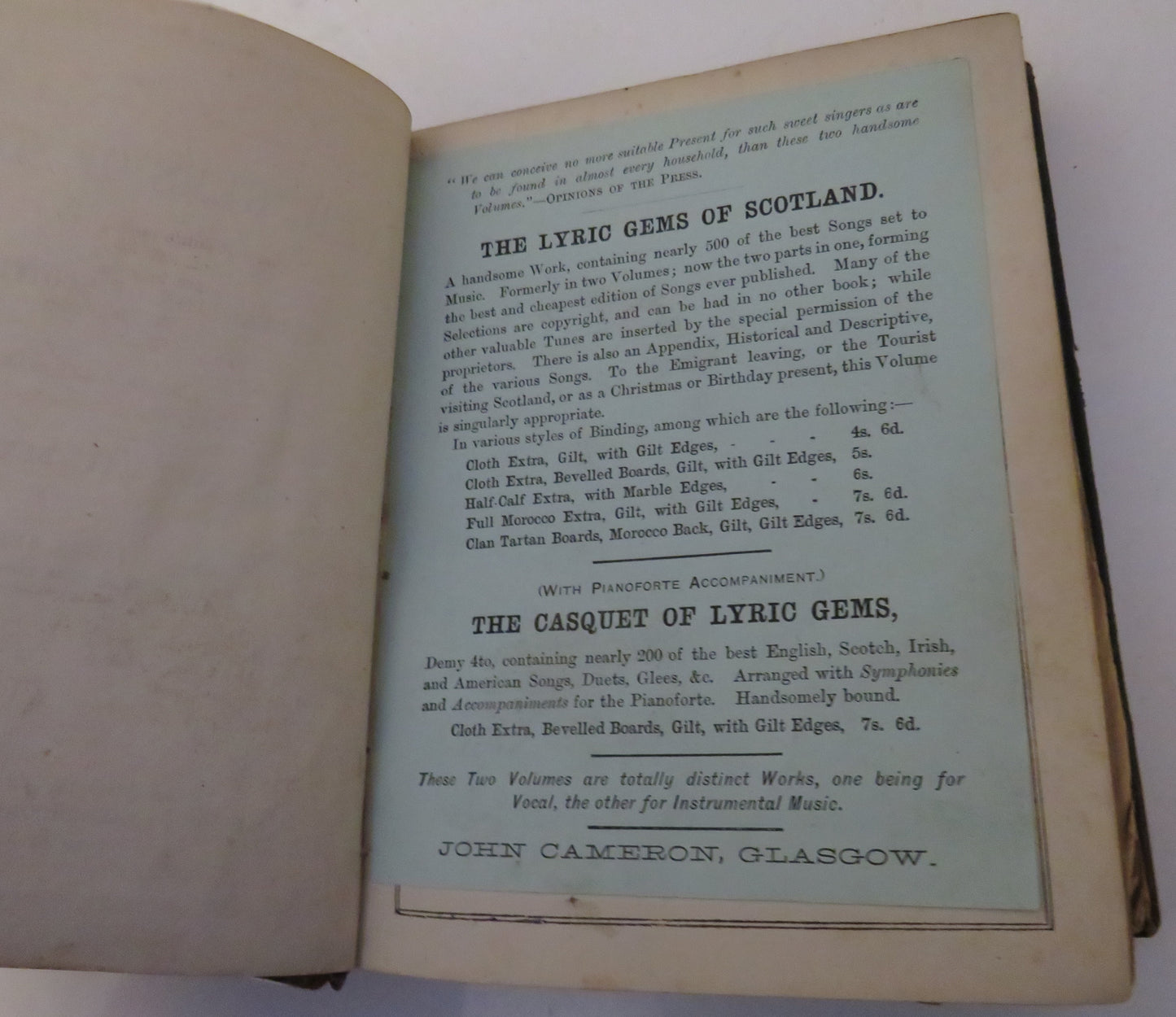 The Lyric Gems Of Scotland A Collection Of Scottish Songs 1st & 2nd Series