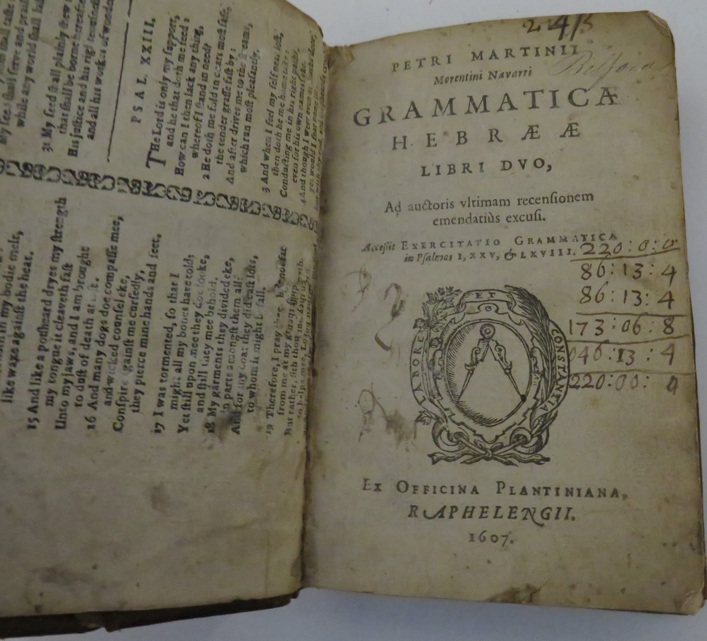 Grammatica Hebraeae Libri Dvo By Petri Martinii 1607