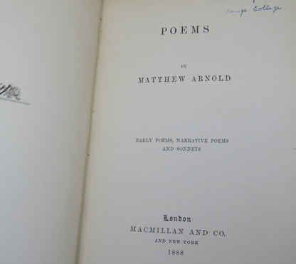 Poems By Matthew Arnold Early Poems Narrative Poems and Sonnets 1888 book image 4