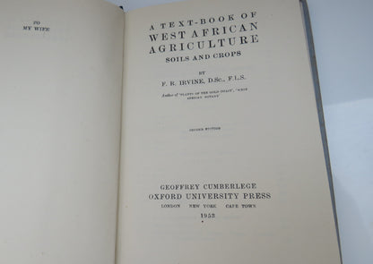A Text-Book Of West African Agriculture Soils and Crops By F.R.Irvine 1953 book image 3